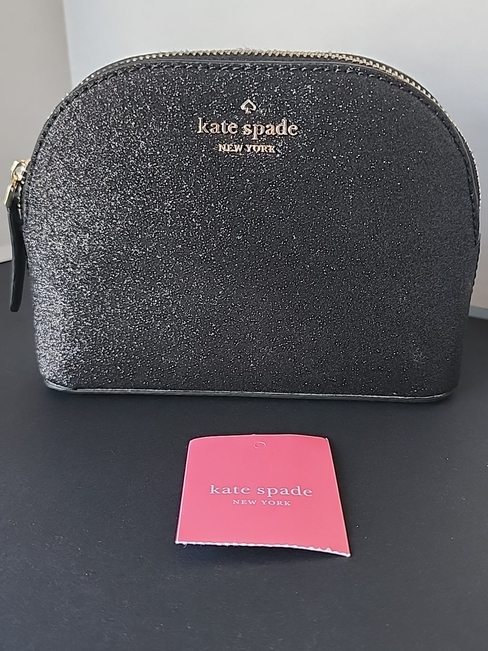 Kate Spade NWTJoeley Small Dome Cosmetic Case, Black Glitter, 2019, $99